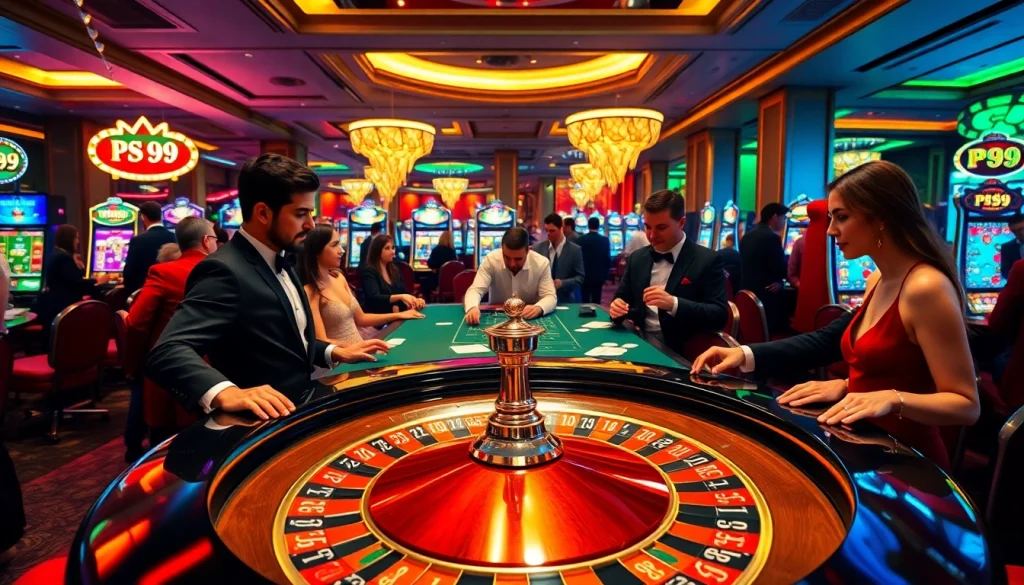 Engaging casino scene featuring players at PS99, showcasing excitement and luxury.