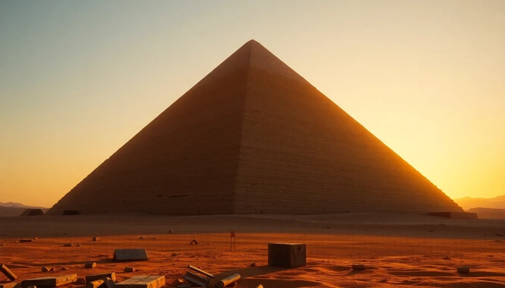 Discover the majesty of the piraminds at Giza under a sunset, showcasing ancient relics.