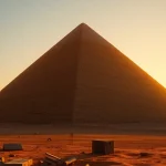 Discover the majesty of the piraminds at Giza under a sunset, showcasing ancient relics.