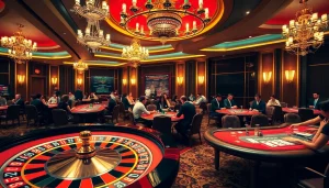 Experience RR88's thrilling casino atmosphere featuring excited players at the poker tables.