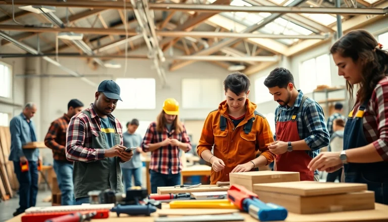 Engaged students at construction trade schools in Texas collaborate on hands-on projects in a vibrant workshop.