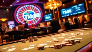 Engage with Link TK88 at a luxurious casino table with poker chips and a roulette wheel.