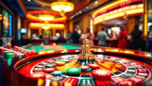 Engaging csgo gambling sites scene with a lively roulette table and colorful chips.