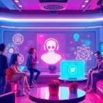 Engaging scene showcasing free nsfw ai chatbots in a futuristic digital lounge.