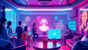 Engaging scene showcasing free nsfw ai chatbots in a futuristic digital lounge.