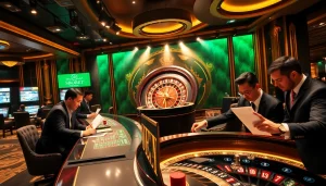 SBOBET sports betting enthusiasts engaged in dynamic gaming at a luxurious casino setting.