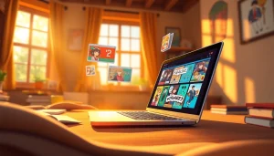 newtoki 웹툰 인터페이스가 있는 노트북을 화면에 담은 아늑한 공부 방 모습