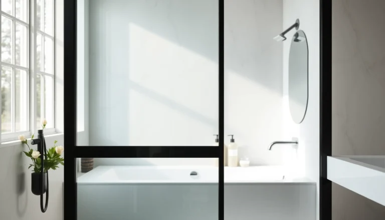 Installation of a stylish shower door black frame enhances a modern bathroom's elegance.