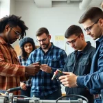 Students training at an electrician trade school Colorado with hands-on projects.