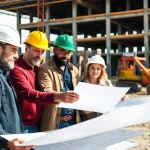 Construction advocacy carolinas: professionals collaborating on a construction site, highlighting teamwork.