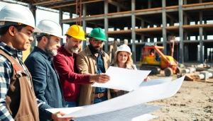 Construction advocacy carolinas: professionals collaborating on a construction site, highlighting teamwork.