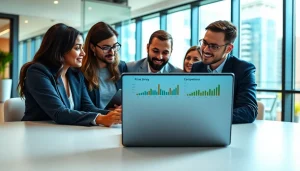 Find competitor pricing through teamwork and data analysis in a bright conference setting.