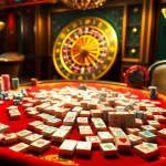 Link mahjong tiles beautifully arranged on a luxurious casino table, inviting strategic gameplay.
