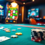 Experience the thrill of situs deposit 5k with vibrant casino scenes showcasing poker and slot action.