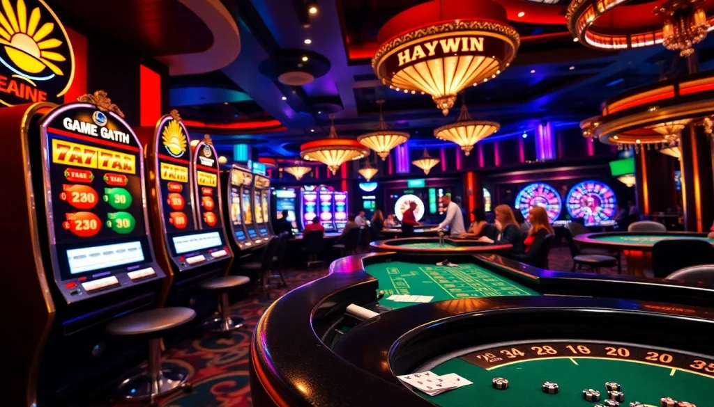 Experience the thrill of Game Haywin as players engage with captivating casino games and vibrant slot machines.