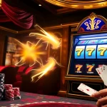 Memainkan mesin slot Zeus di tengah suasana kasino yang mewah dan penuh sensasi.