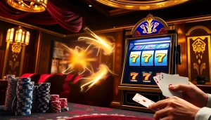 Memainkan mesin slot Zeus di tengah suasana kasino yang mewah dan penuh sensasi.