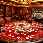 Terlibat dalam penyambungan strategis ubin mahjong pada permainan link mahjong di meja kasino mewah.