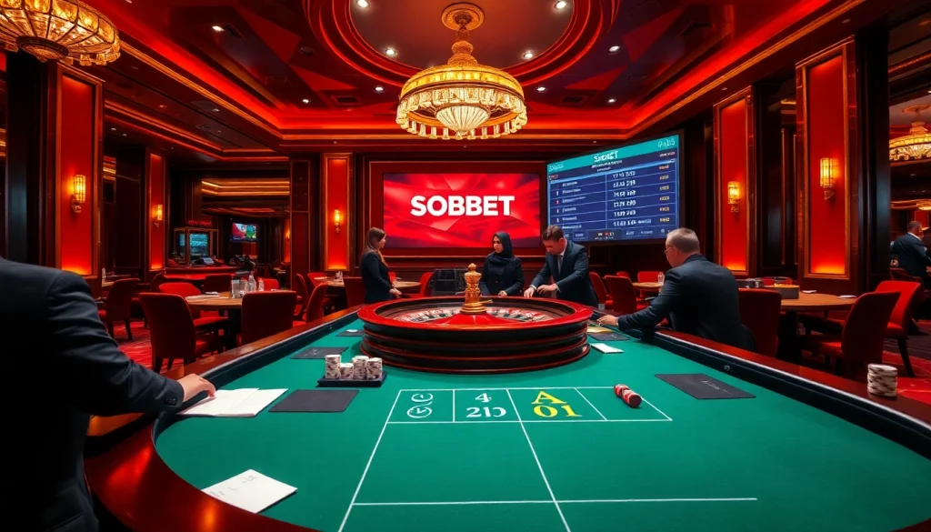 Sbobet online sports betting scene showcasing engaged players at a roulette table.