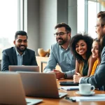 Showcasing founder leadership insights through a dynamic team discussion in a bright office.