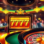 Activate the thrilling seven77 slot game at a luxury casino, showcasing vibrant colors and eager gamblers.