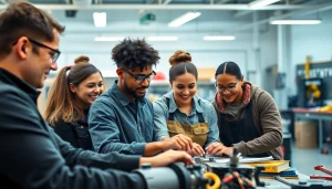 Engaged students at Trade School Knoxville TN collaborating on technical projects.