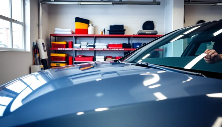 Efficient car detailing near me showcased with a vividly polished vehicle in a professional setting.