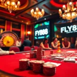 Experience the thrill of FLY88 Đăng kí with a lively poker game scene showcasing vibrant casino elements.