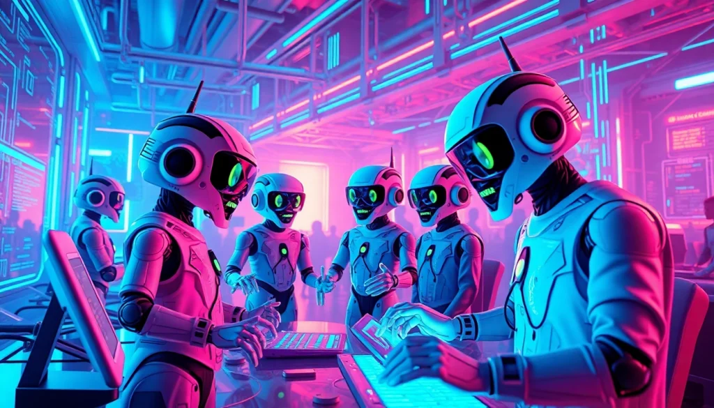 Engaging NSFW AI characters interacting in a vibrant digital landscape, showcasing technology and fun.