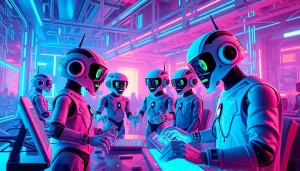 Engaging NSFW AI characters interacting in a vibrant digital landscape, showcasing technology and fun.