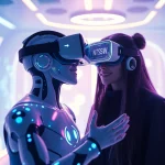 An engaging AI NSFW interaction in a futuristic virtual reality environment.