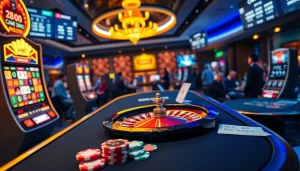 Engage with SHBET’s dynamic casino experience featuring vibrant slot machines and poker tables.