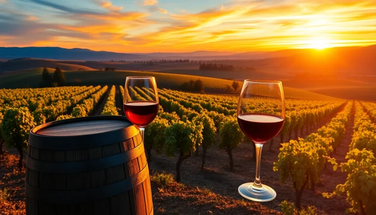 Scenic view of northern california wine country with vineyards and sunset.