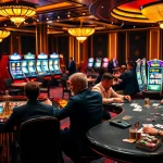 Découvrez l'excitation du meilleur casino en ligne avec des joueurs élaborant des stratégies autour de jetons de poker et de la roulette.
