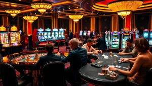 Découvrez l'excitation du meilleur casino en ligne avec des joueurs élaborant des stratégies autour de jetons de poker et de la roulette.