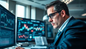 Assessing National Security Risk in a modern office with charts and screens.