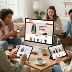Capture of modern online shopping experience at https://hubet88.icu/ with diverse individuals engaging with products.