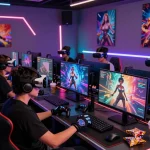 Engaged players enjoying immersive AI porn games in a vibrant gaming setup.