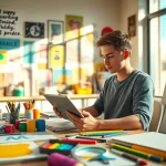 Transforming images using image to prompt ai in a vibrant artist's workspace