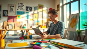 Transforming images using image to prompt ai in a vibrant artist's workspace