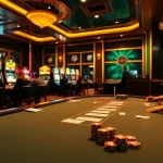 KPI4D players strategizing over a luxury poker table in a vibrant casino environment.