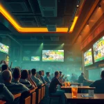 Exciting atmosphere at a sports bar featuring 토토스토리 with fans enjoying live games and betting activities.