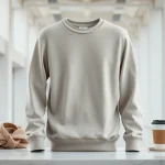 Model showcasing a stylish blank crewneck against a minimalist backdrop emphasizing its versatile design.