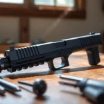 Showcase the glock 19 gen 5 slide with detailed craftsmanship and precision design.