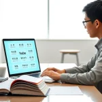 Interactive interface of 有道翻译 showcasing multilingual features in a modern office.