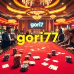 Engage with gori77 by playing at an upscale casino table with poker chips and vibrant slot machines.