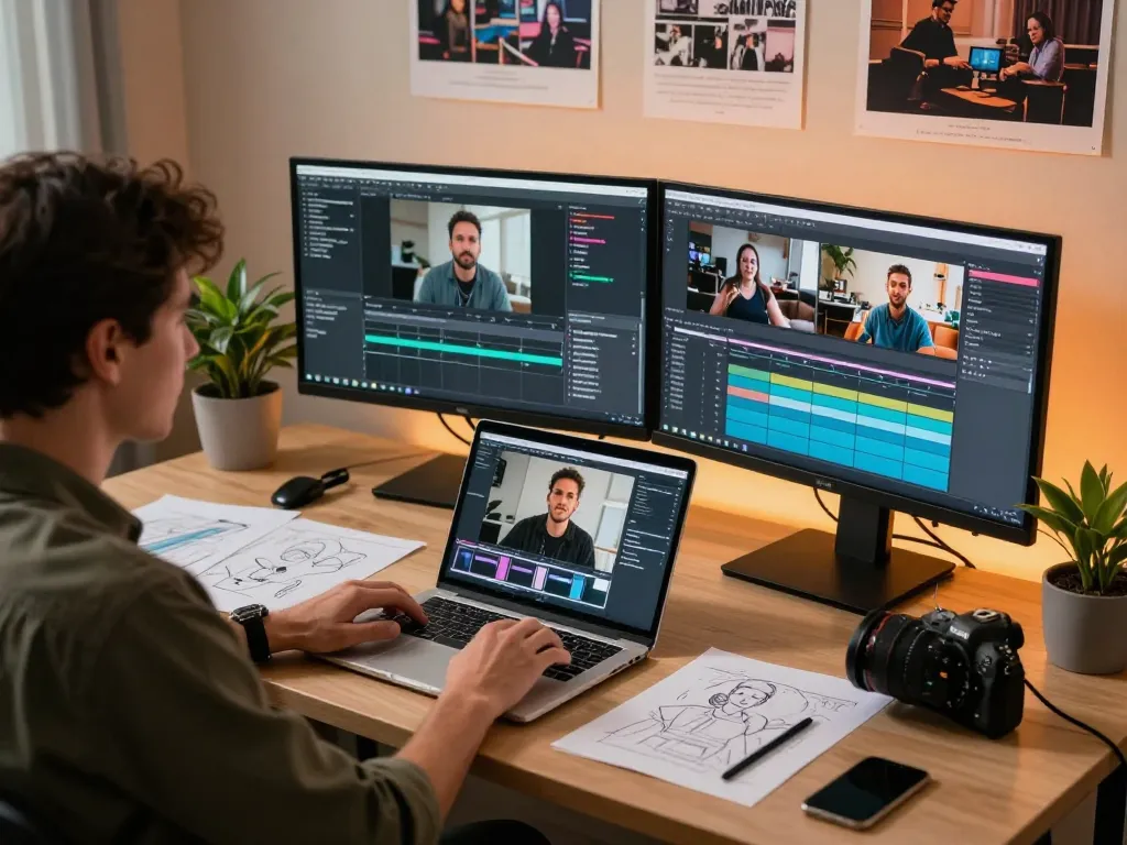 Video to prompt ai technology in an innovative workspace showcasing AI video generation analysis.