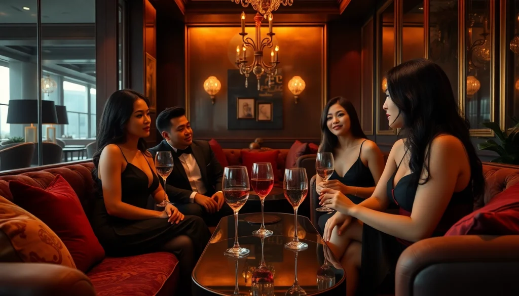 Charming Singapore escort models enjoying a luxurious lounge atmosphere, showcasing elegance and professionalism.