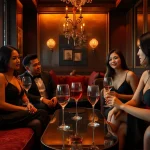 Charming Singapore escort models enjoying a luxurious lounge atmosphere, showcasing elegance and professionalism.