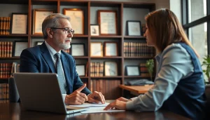 Strafverteidiger berät einen Mandanten in einem modernen Kanzleibüro.